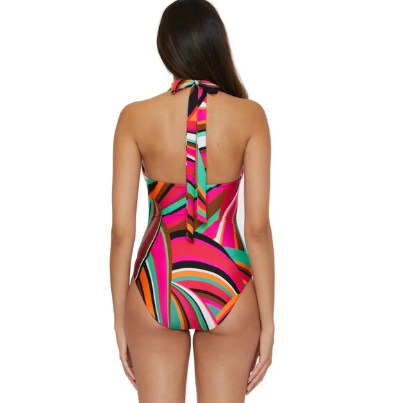 New Trina Turk Swoop Reversible Halter One Piece Swimsuit Womens Size 8 1408T4 - Picture 3 of 12